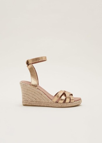 Phase Eight Leather Strappy Espadrille Heels Gold Australia | LV8912450